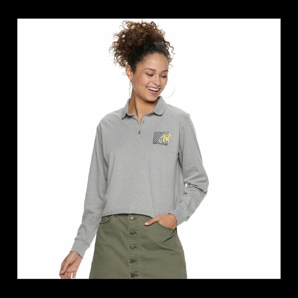 MTV Cropped Long Sleeve Polo L